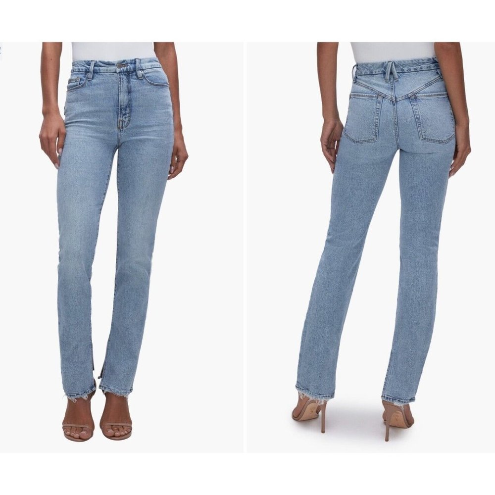 NWT Good American Good Boy High Rise Split Hem Ankle Straight Jeans in Indigo 8
